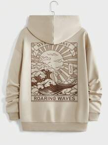 Manfinity RebelGame Lỏng lẻo phù hợp mặt trời & Đồ họa Chữ cái Thả vai Hoodie Cho nam giới - Màu Khaki - Xem 1