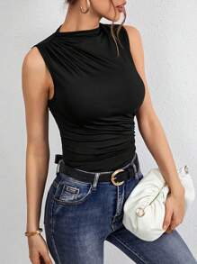 SHEIN Frenchy Của phụ nữ Thon gọn Ruffle Áo ba lỗ - màu đen - Xem 1