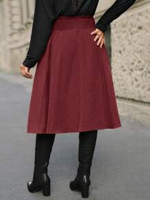 SHEIN Frenchy 女款大尺碼蕾絲拼接腰裙 - 酒紅色 - 查看 2