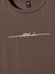 Manfinity VCAY Men's Casual Letter Print Crew Neck Sweatshirt, Autumn/Winter - Brown - View 4