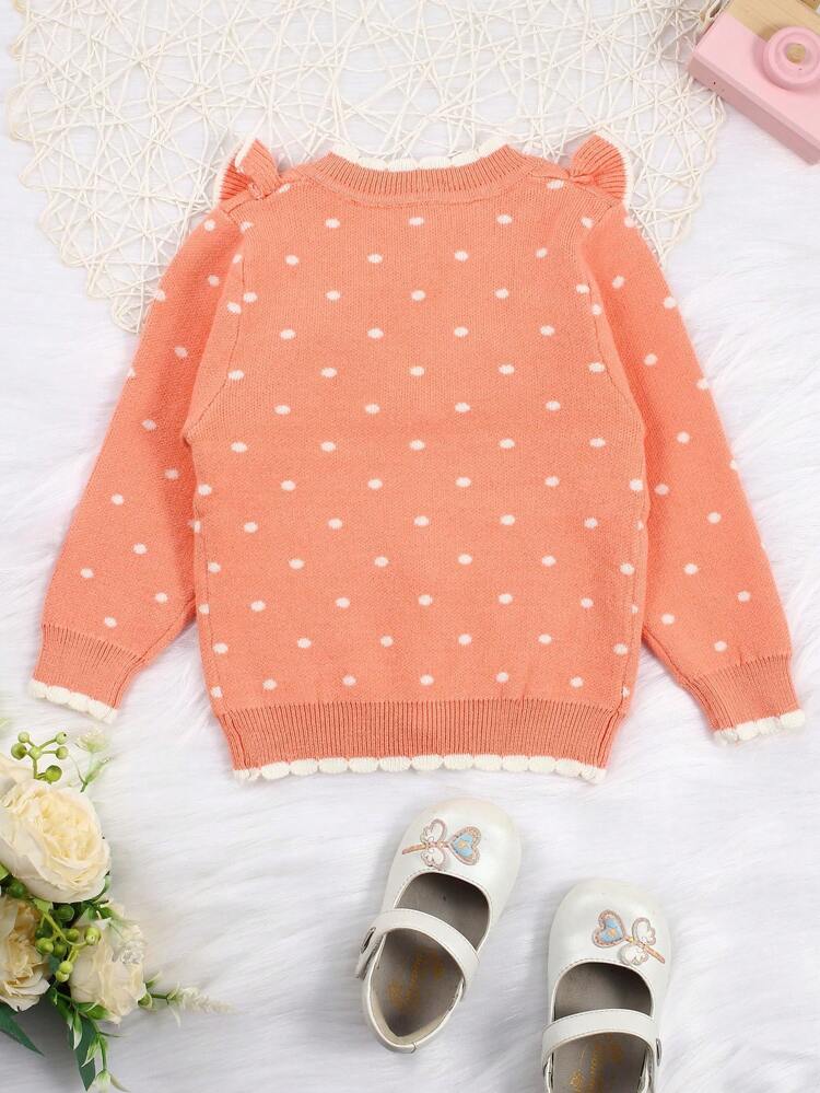 Baby Girls' Polka Dot Print Contrast Color Edging Ruffled Detail Cardigan With Open Front