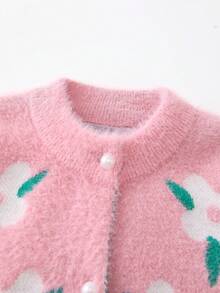 SHEIN 女童花紋針織開衫 - 粉色 - 查看 4