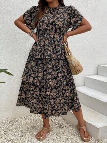 SHEIN LUNE Đầm Plus Size phân lớp Hoa Tất cả trên in Boho - màu đen - Xem 5