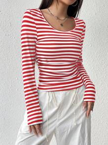 SHEIN EZwear 女士條紋針織t卹