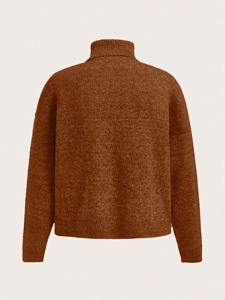 Plus Size Women's Long Sleeve Turtleneck Heart And Spider Web Pattern Sweater