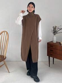 FRIFUL Của phụ nữ Một nửa Cổ áo cao Batwing Áo len - Cà phê nâu - Xem 5