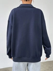 SHEIN Unity 純色下垂肩絨布運動衫 - 藏蓝色 - 查看 2