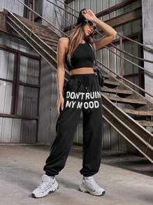 SHEIN Unity 女士黑色印花束口褲 - 黑色 - 查看 1