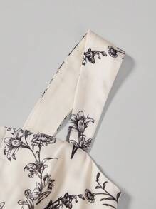 SHEIN Girlism Vestido de alça larga com estampa floral tecida para adolescentes, decote quadrado e costas nuas