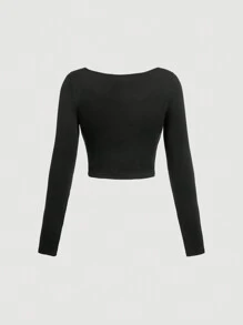 SHEIN MOD Crop Tee Mit Herausgeschnittenem Frontbereich - Schwarz und Weiss - Übersicht 2