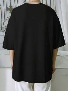 Claim Dot Loose Fit Men's Crochet Short Sleeve T-Shirt - Black - View 2