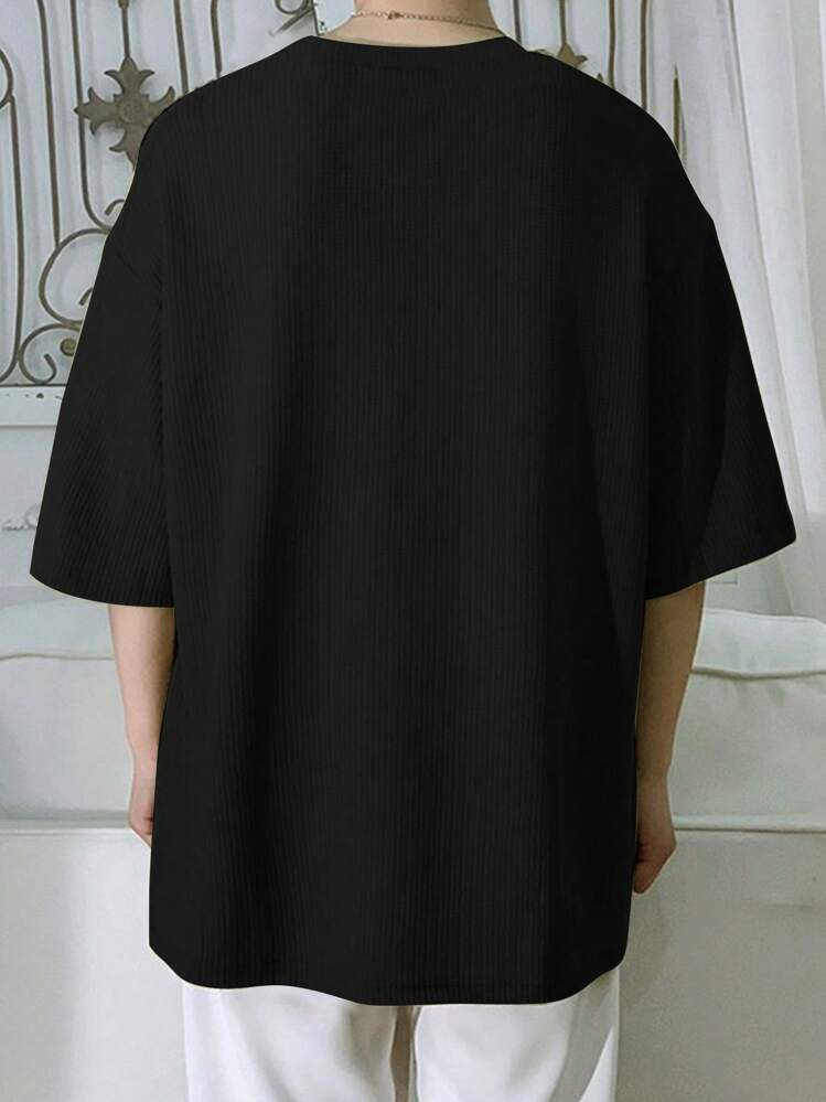 Claim Dot Loose Fit Men's Crochet Short Sleeve T-Shirt - Black - View 2