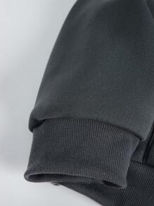 SHEIN EZwear Hoodie Dây kéo Lót nhiệt Dây rút - Màu xám đen - Xem 3