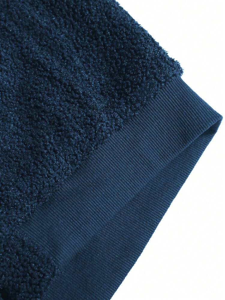 Manfinity Homme Loose Men's Blue Furry Single-Breasted Jacket - Navy Blue - View 3