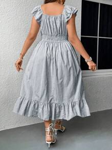 Flirla Plus Size Striped Dress With Ruffle Hem