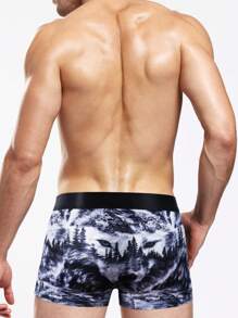 Men Landscape Print Contrast Tape Boxer Brief - Multicolor - View 2