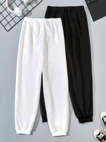 Teen Boy 2pcs Mountain Print Elastic Waist Sweatpants - Black and White - View 2