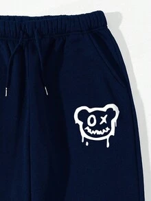 Men's Cartoon Print Drawstring Sweatpants - Royal Blue - View 5