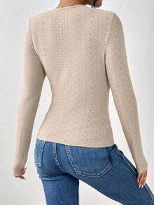 SHEIN Frenchy 女士蕾絲拼接燃燒花刺繡t恤 - 杏色 - 查看 2