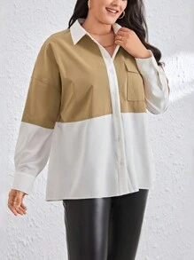 SHEIN Essnce Women'S Plus Size Medela Wearing Color Block Loose Fit Versatile Shirt - Multicolor - View 4