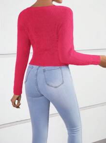 SHEIN MOD Women's Bow Knot Front Button Up Shirt - Hot Pink - View 2