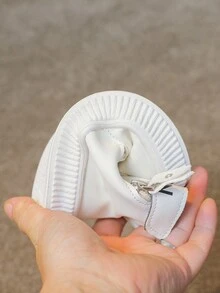 Children's Boots, Fashionable & Casual Autumn New Flat Ankle Boots For Girls, Solid Color, Low-Cut, Hook And Loop, Unisex Everyday Simple Round-Toe Boots With Side Zipper - White - View 7