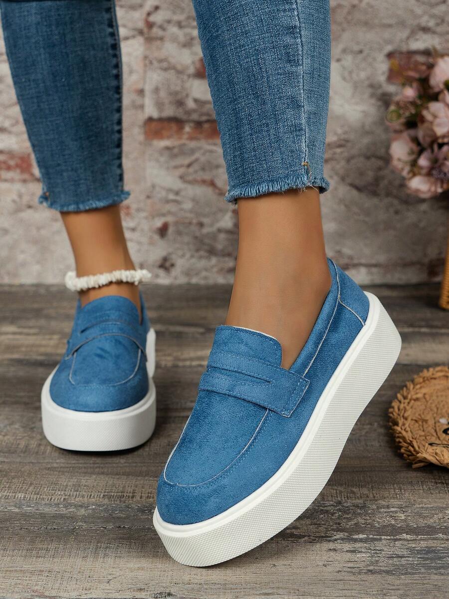 女套腳平底鞋圓頭低筒麂皮休閒運動鞋學生女童鞋黏膠運動鞋春夏新品 - 淺藍色 - 查看 1