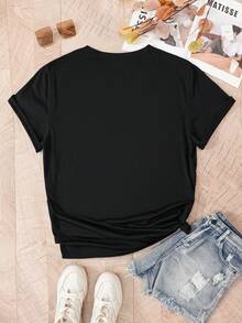SHEIN Unity Kích thước lớn Ngắn tay Áo thun Với In - màu đen - Xem 2
