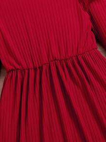 SHEIN Cô gái Đỏ  Chân của tay áo cừu Đầm - Đỏ - Xem 5