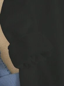 SHEIN LUNE Solid Drop Shoulder Thermal Lined Sweatshirt - Black - View 3