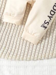 Baby Boy Letter Printed Bodysuit And Pants And Hat Set - Apricot - View 6