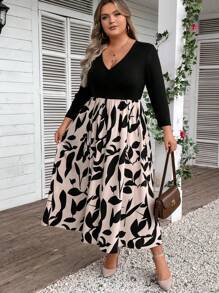 EMERY ROSE Plus Graphic Print Long Sleeve Dress - Multicolor - View 3