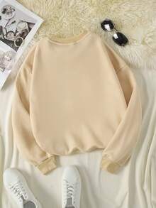 SHEIN EZwear Plus Size Heart & Letter Print Fleece Sweatshirt - Apricot - View 2