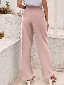 SHEIN BIZwear 高腰直筒西裝褲 - 粉色 - 查看 2