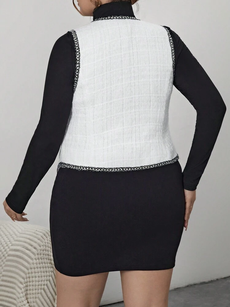 Plus Contrast Trim Button Front Tank Top Without Dress
