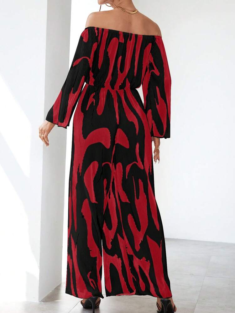 Women's Printed Off Shoulder Wide Leg Jumpsuit