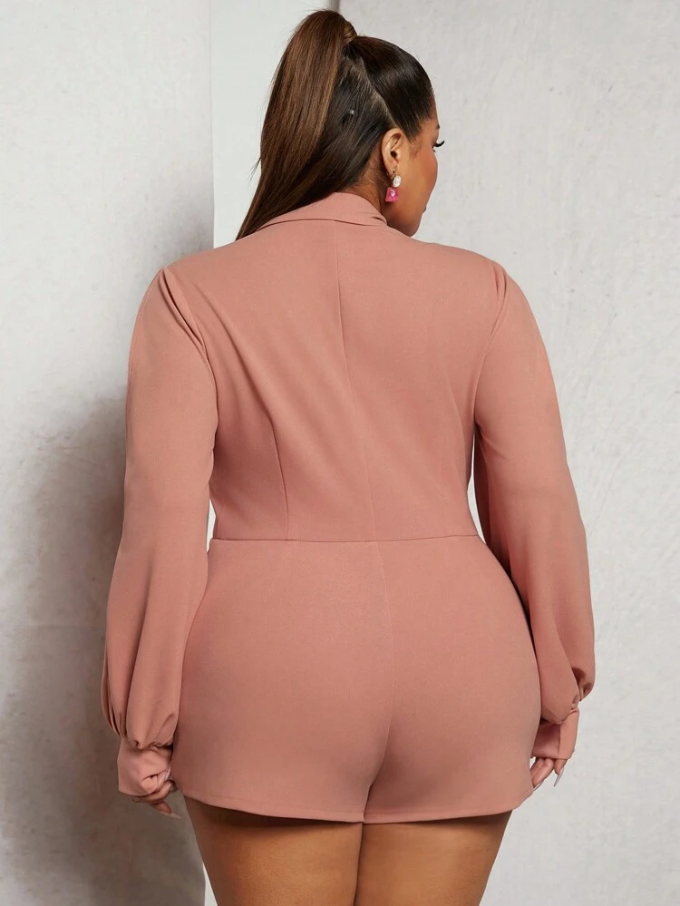 Plus Cut Out Lantern Sleeve Asymmetrical Hem Romper