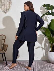 Swim Mulvari 加大尺碼純色保守型布基尼套裝，設有荷葉邊飾 - 黑色 - 查看 2