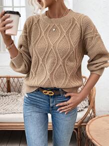 SHEIN Clasi Màu thuần Áo len - Màu Khaki - Xem 1