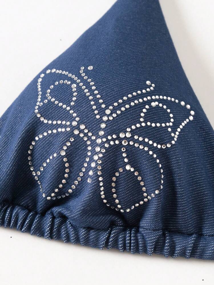 Summer Side-Tie Bikini Set With Rhinestone Butterfly Design