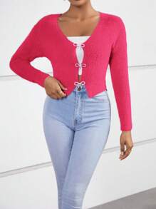 SHEIN MOD Women's Bow Knot Front Button Up Shirt - Hot Pink - View 4