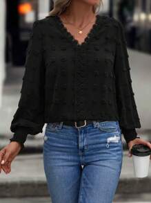 EMERY ROSE 女性燈籠袖襯衫 - 黑色 - 查看 3