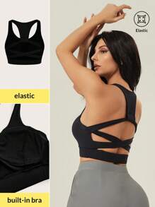 VARSITIE Sports Yoga Basic Chest Cup&Backless With TANK TOP - Black - View 1