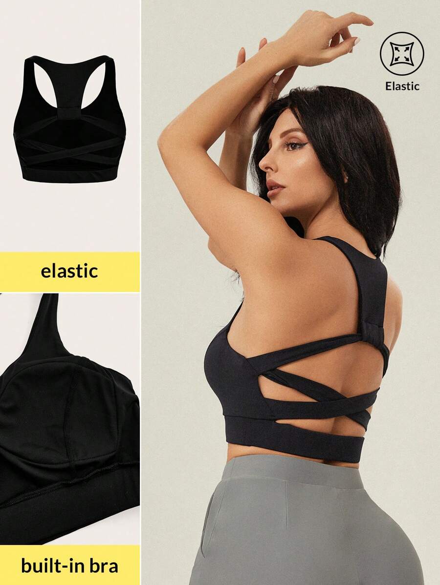 VARSITIE Sports Yoga Basic Chest Cup&Backless With TANK TOP - Black - View 1