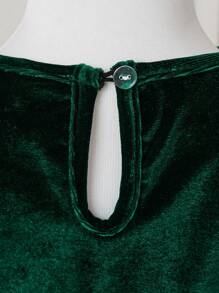 SHEIN Glamorique Kids Cô gái Vòng cổ Đầm Với Lưới Hem - màu xanh lá - Xem 7