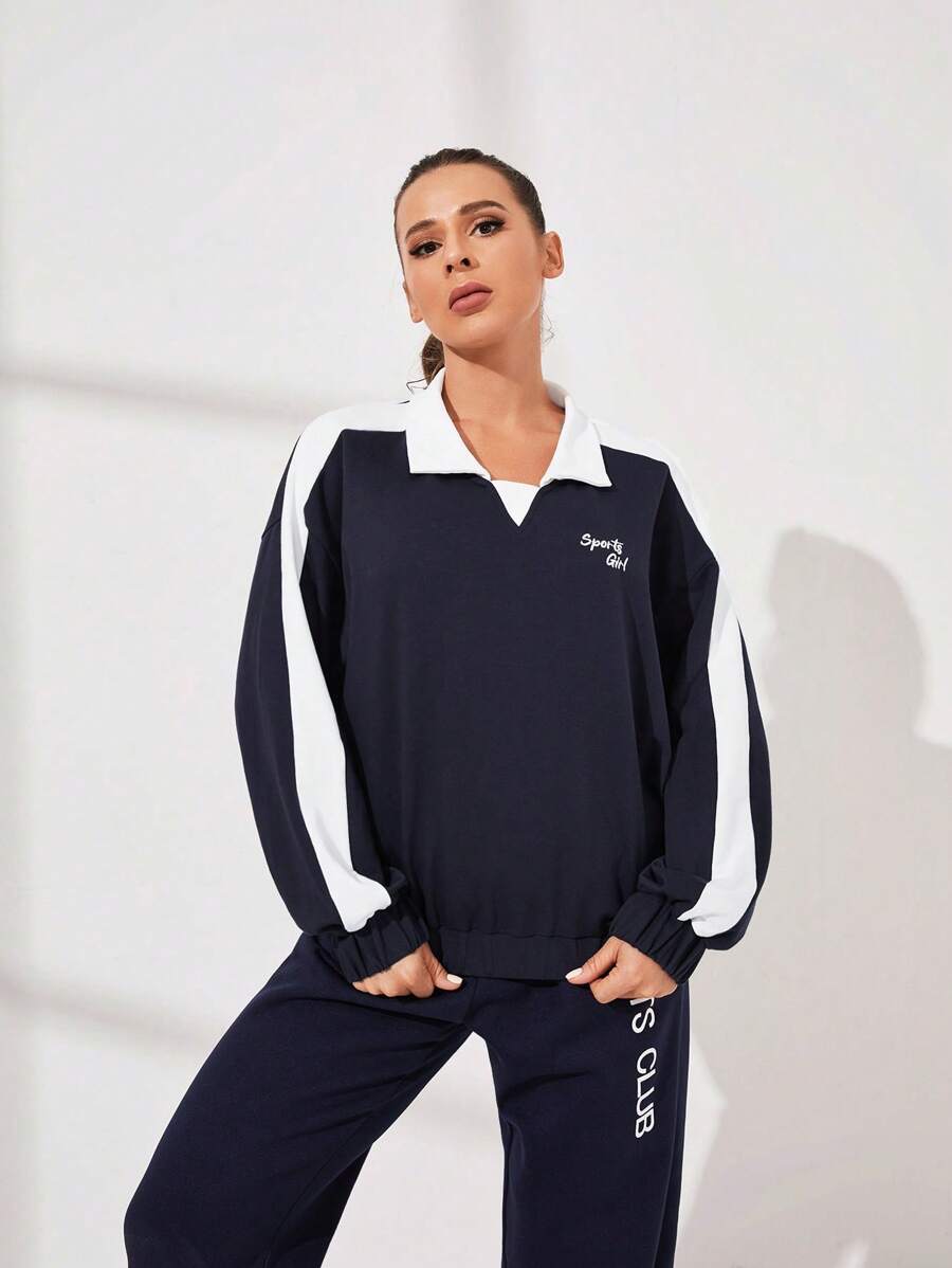 VARSITIE Sudadera Con Gráfico De Letras Y Costura Lateral De Contraste Con Hombros Caídos