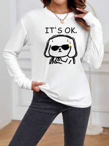 SHEIN LUNE Cartoon & Slogan Graphic Drop Shoulder Tee - White - View 1