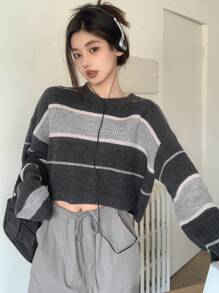 DAZY Của phụ nữ Khối màu Quần skinny Áo len - Màu xám đen - Xem 3