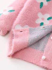 SHEIN 女童花紋針織開衫 - 粉色 - 查看 3