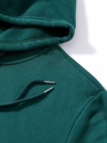 Sudadera Con Capucha Para Hombre Con Estampado De Texto - Verde Oscuro - Ver 5